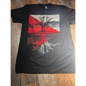 American Apparel Black Graphic T-Shirt - Red & White Tree Design - Men's Medium